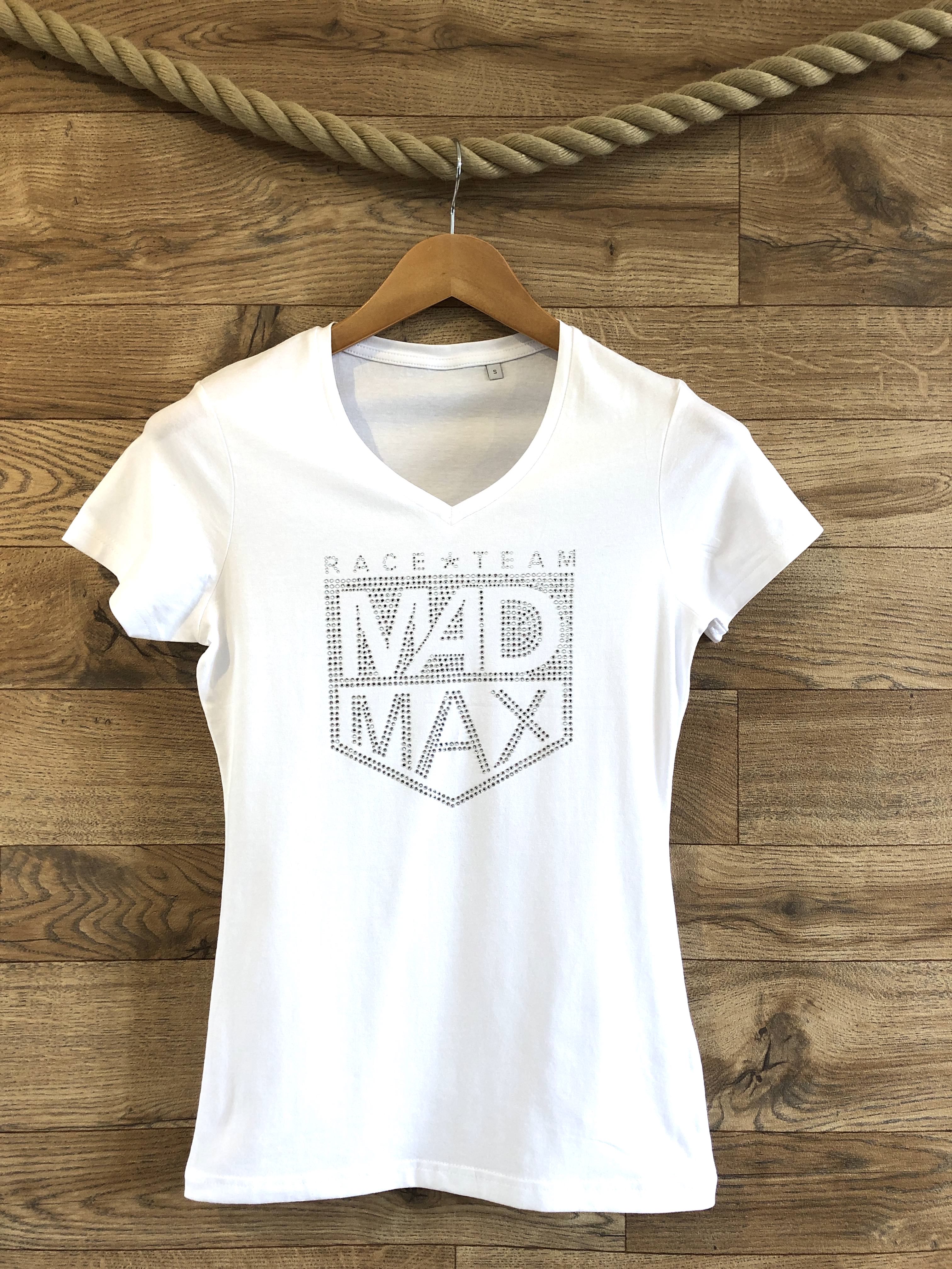 T-Shirt - Ladies V Neck Stretch, MADMAX Shield Crystal Diamante ...
